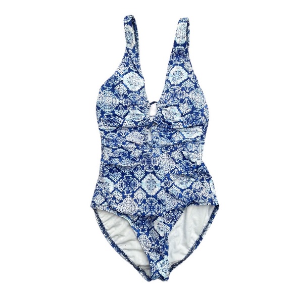 LAUREN Ralph Lauren Aegean Tile Loop Front Over The Shoulder One-Piece Swimsuit - Picture 2 of 14